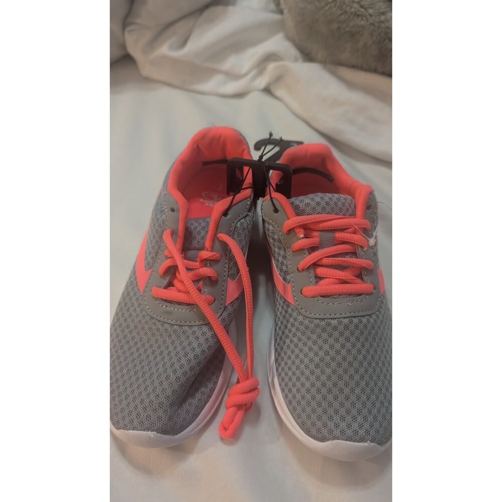 Athletic Works Girls Gray Pink Mesh Lace-Up Comfort Sneakers Size 3